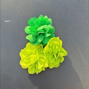Set of Three Green and Yellow Fabric Flowers